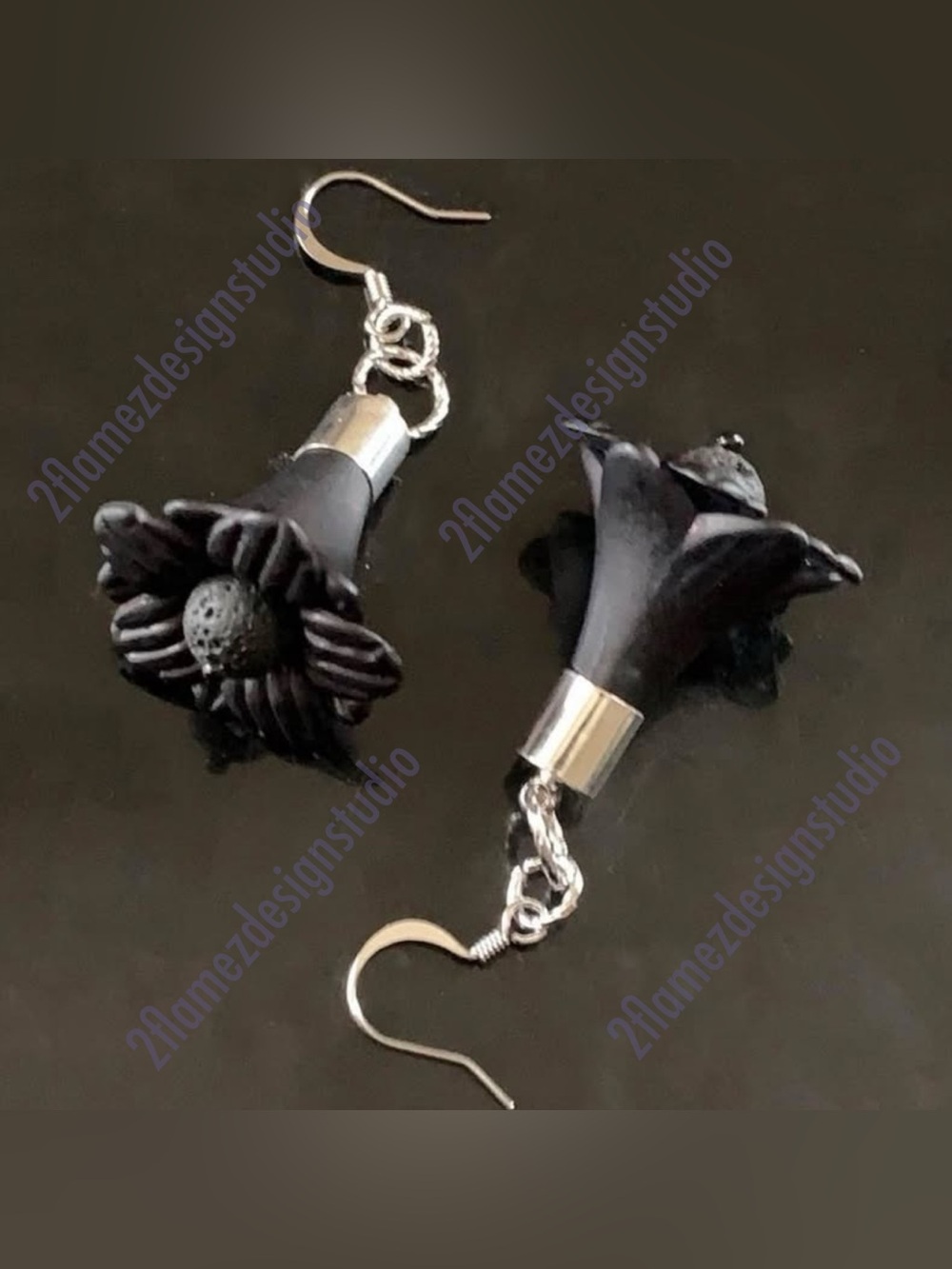 Matte Black Aromatherapy Flower Earrings